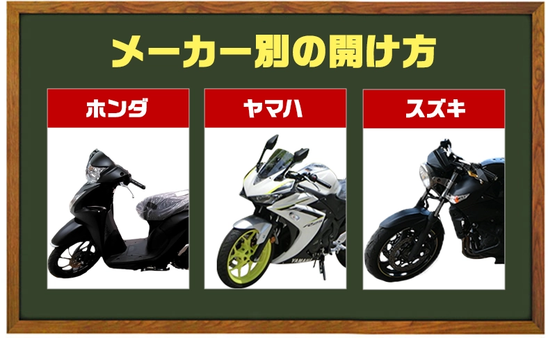 メーカー別のメットインの開け方