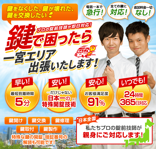 鍵で困ったら一宮エリアへ出張いたします！