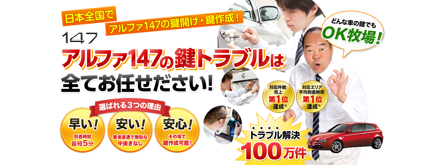 アルファ147　鍵トラブルはすべてお任せください！
