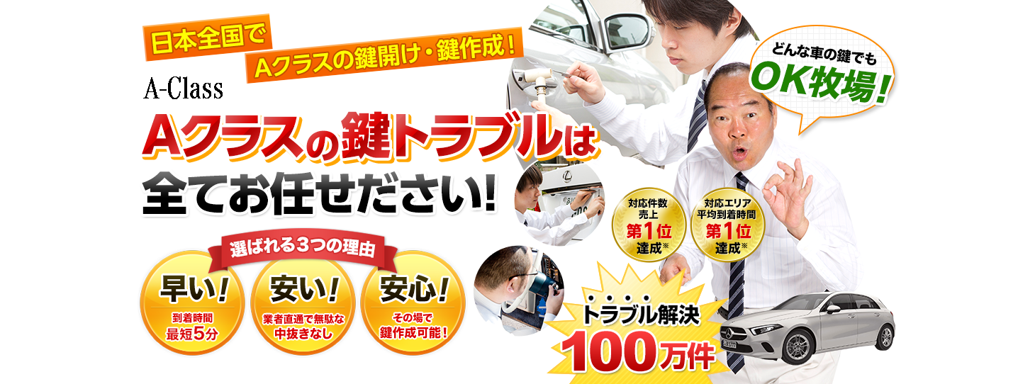 Aクラス　鍵トラブルはすべてお任せください！