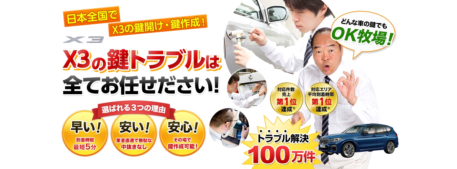 X3　鍵トラブルはすべてお任せください！