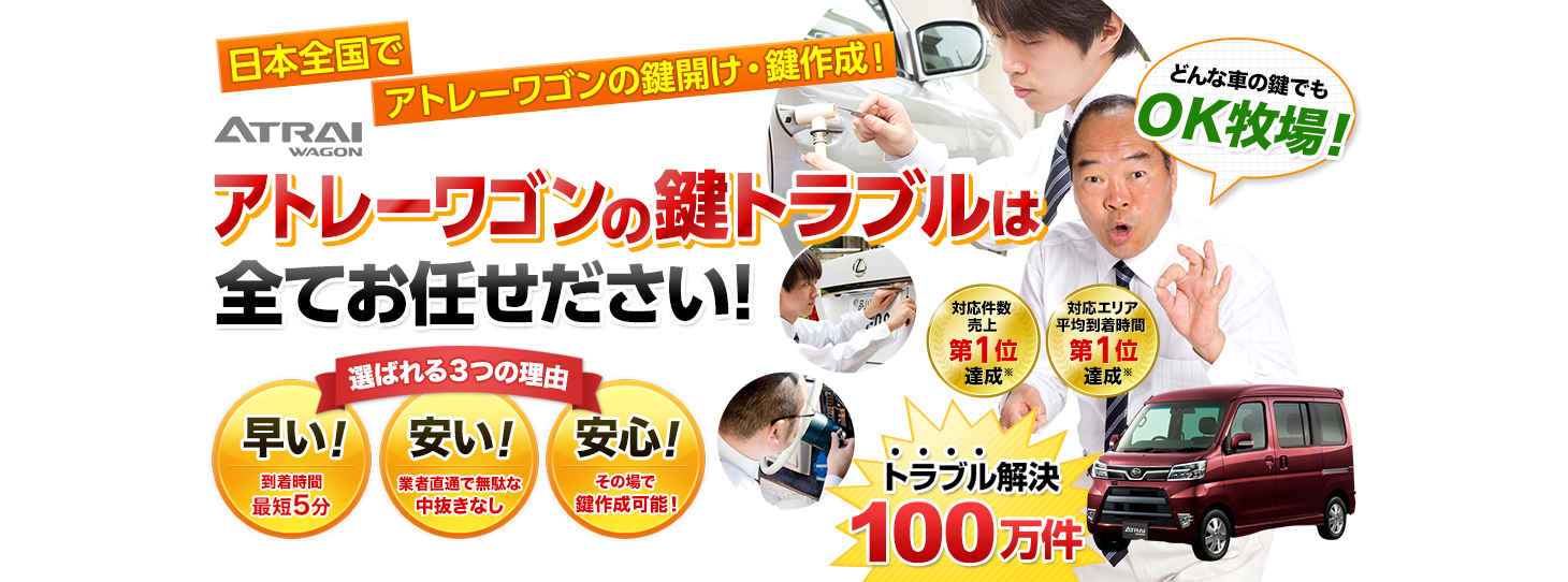 アトレーワゴン　鍵トラブルはすべてお任せください！