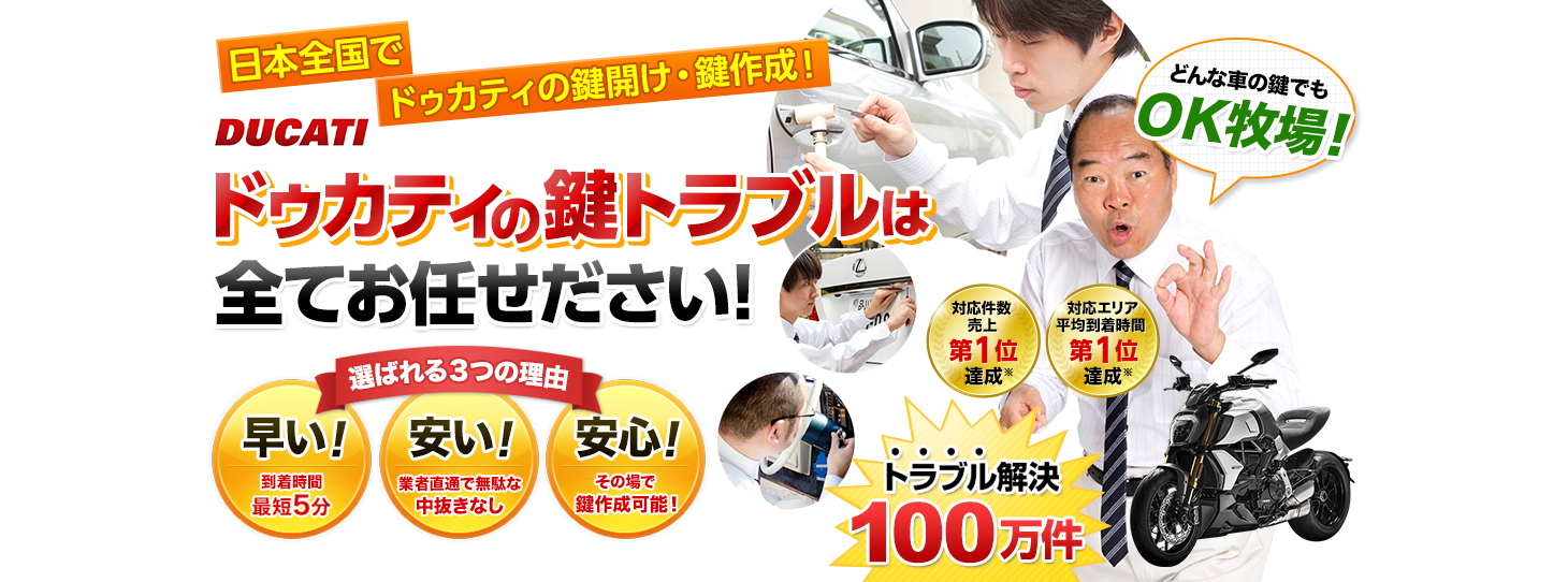ドゥカティ　鍵トラブルはすべてお任せください！