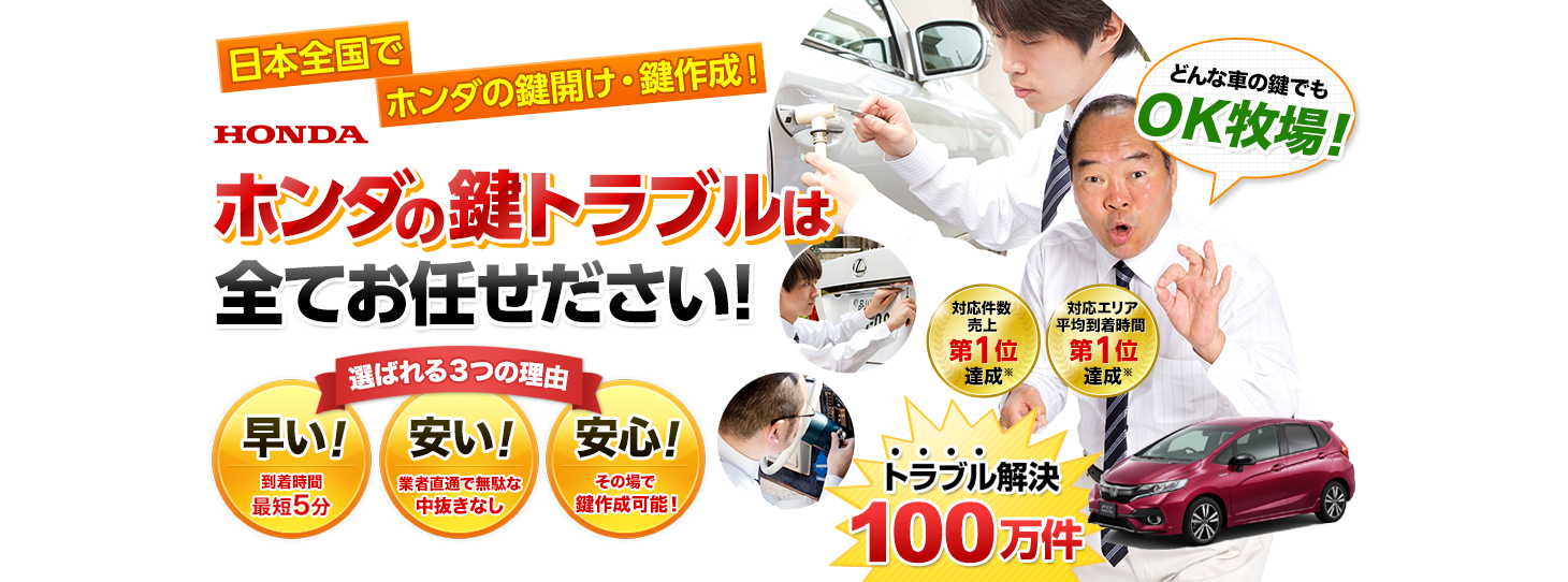 ホンダ　鍵トラブルはすべてお任せください！