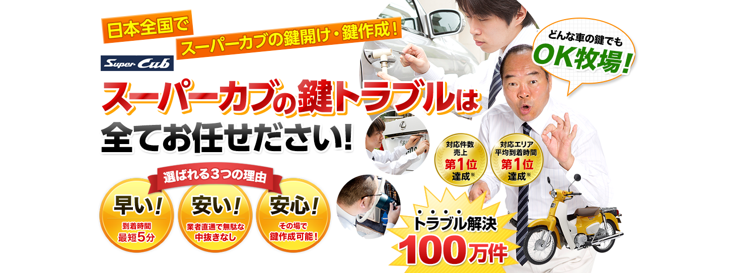 スーパーカブ　鍵トラブルはすべてお任せください！