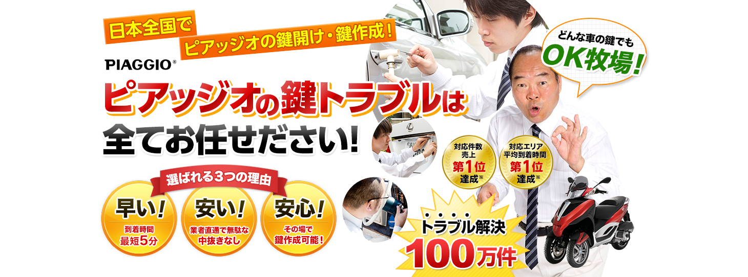 ピアッジオ　鍵トラブルはすべてお任せください！