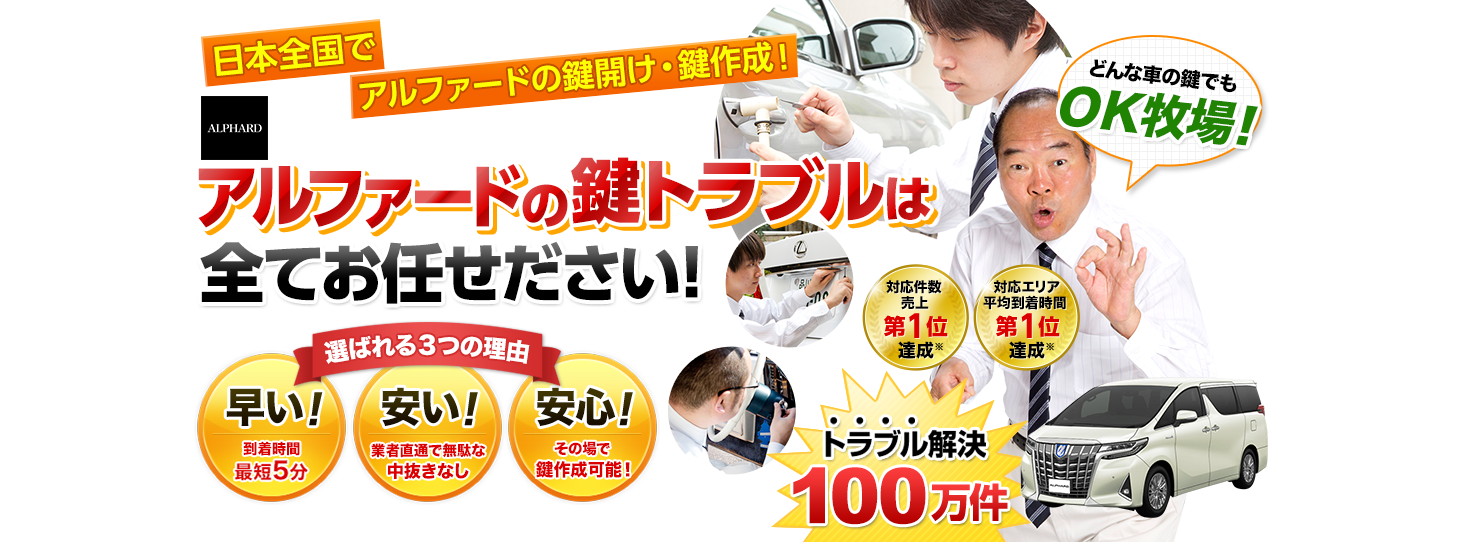 アルファード　鍵トラブルはすべてお任せください！