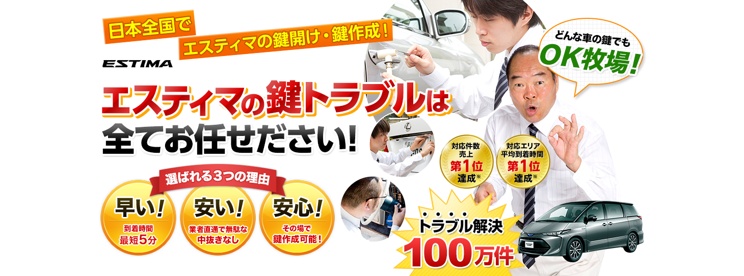 エスティマ　鍵トラブルはすべてお任せください！