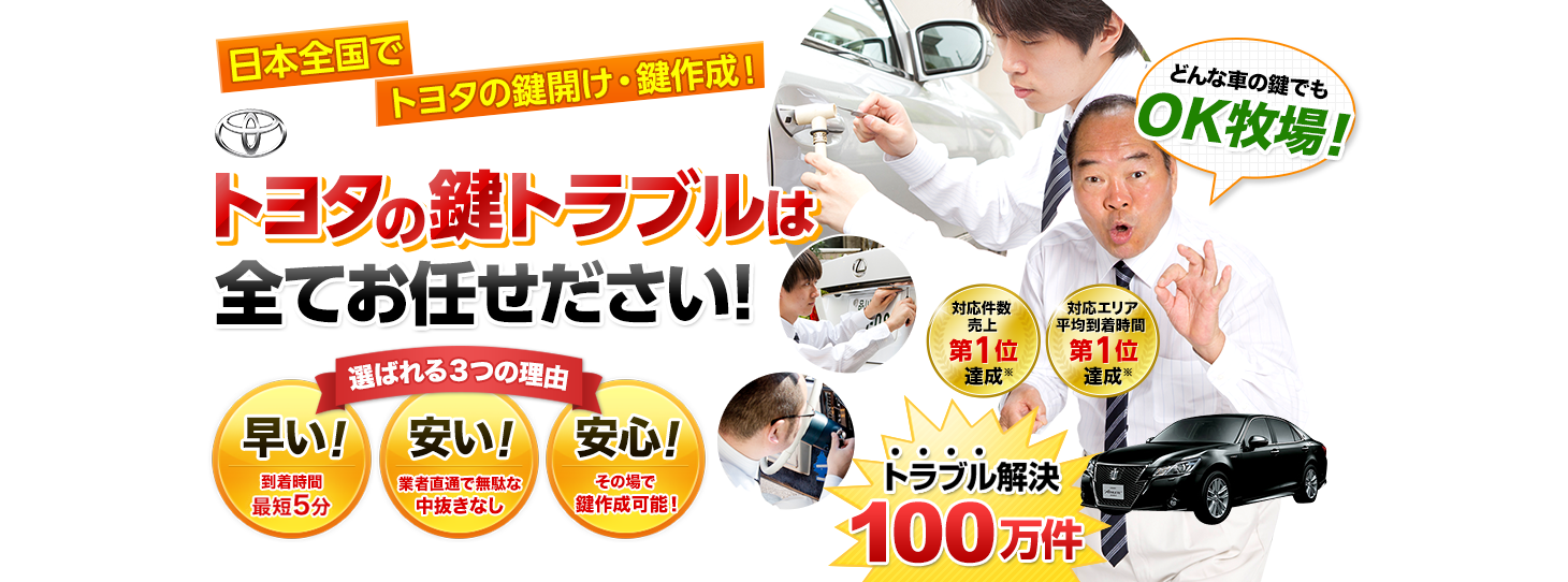 トヨタ　鍵トラブルはすべてお任せください！