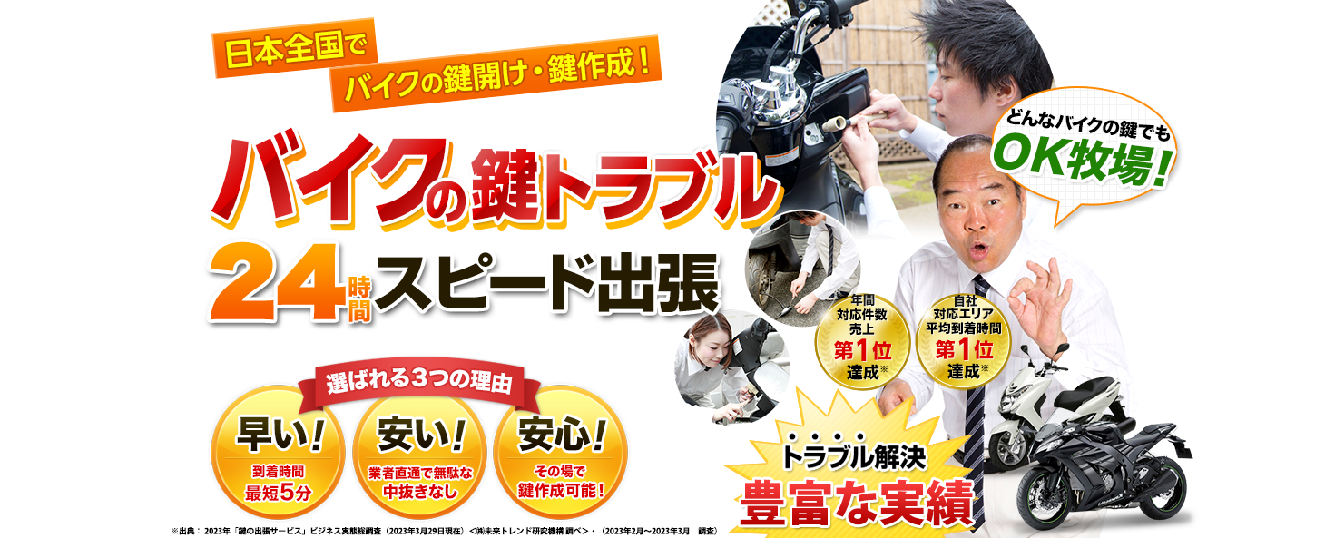バイクの鍵トラブル24時間スピード出張