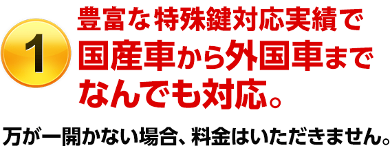 ［選ばれる理由1］特殊鍵対応実績で国産車から外国車までなんでも対応。