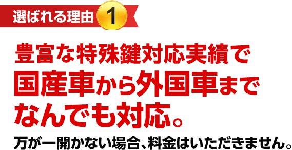 ［選ばれる理由1］特殊鍵対応実績で国産車から外国車までなんでも対応。