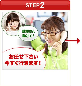 ［STEP2］「鍵屋さん助けて！」「お任せ下さい今すぐ行きます！」