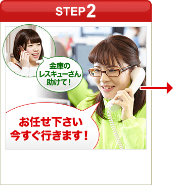 ［STEP2］「金庫のレスキューさん助けて！」「お任せ下さい今すぐ行きます！」