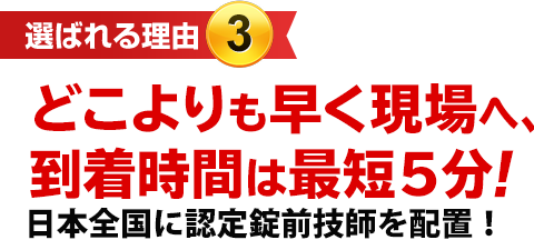［選ばれる理由3］どこよりも早く現場へ、到着時間は最短5分！