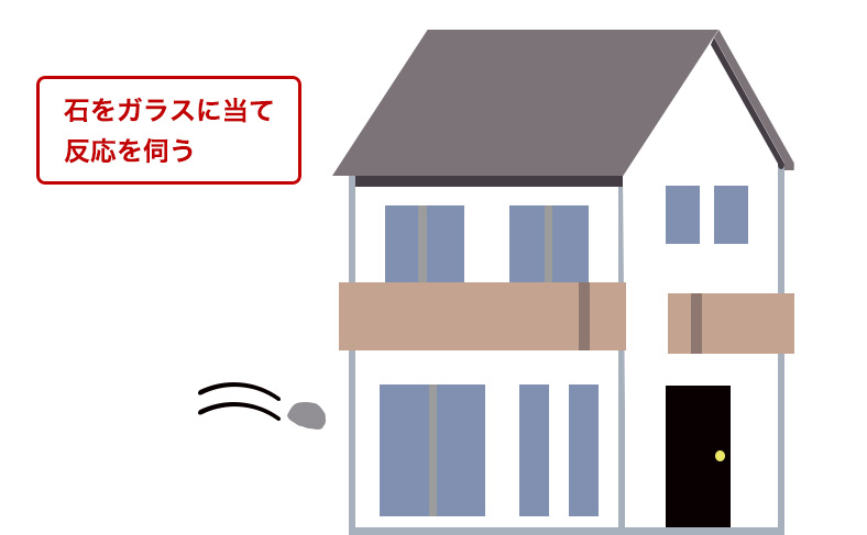 石をガラスに当てる
