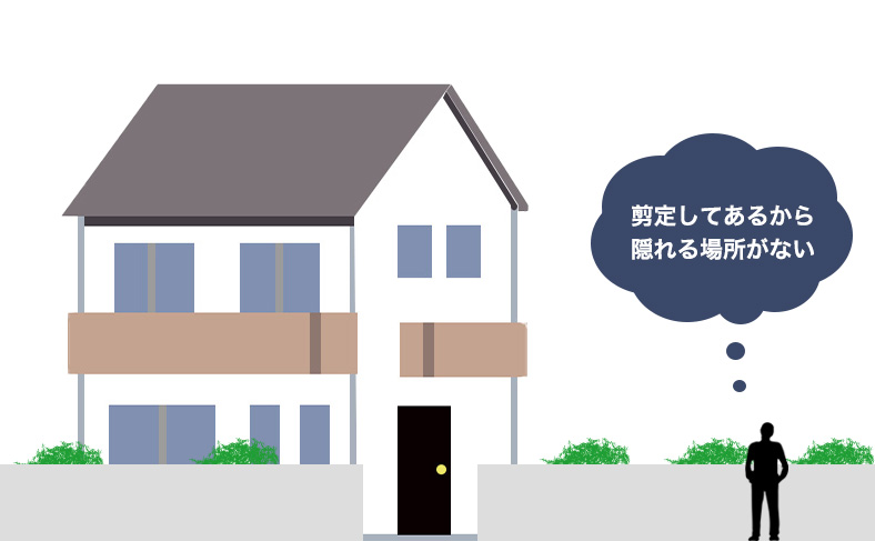 雑草を抜き、庭木を剪定する