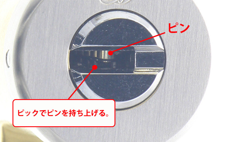 ピンをピックで押し上げる