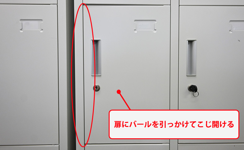 ロッカーの扉をバールでこじ開ける