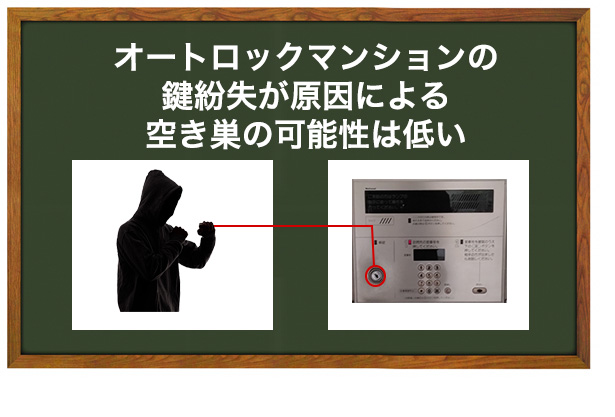 オートロックマンションの鍵を紛失による空き巣の可能性は低い