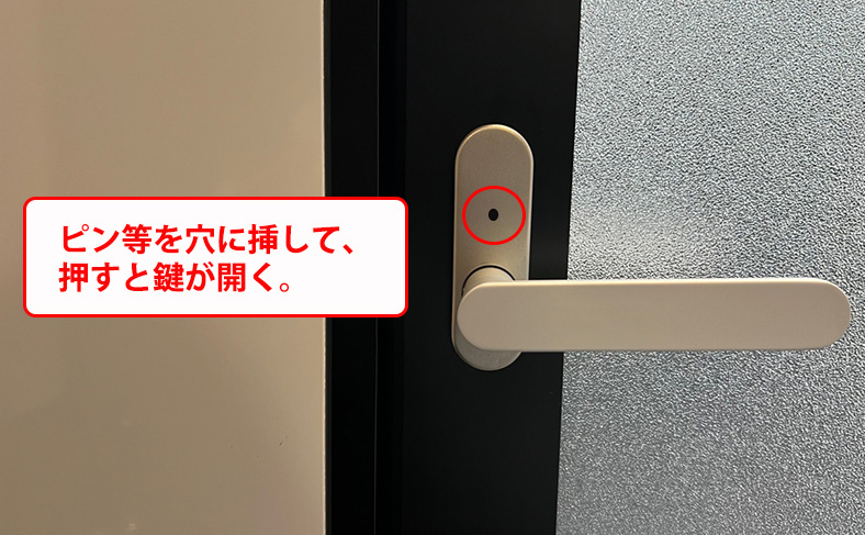 細いピンなどを穴に挿して開ける