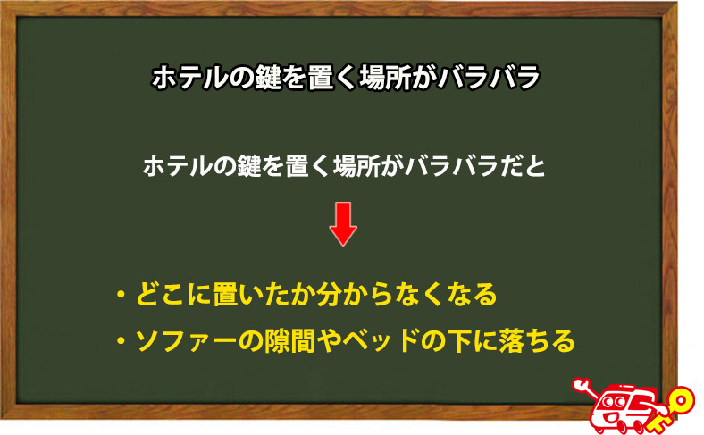 ホテルの鍵を置く場所がバラバラ