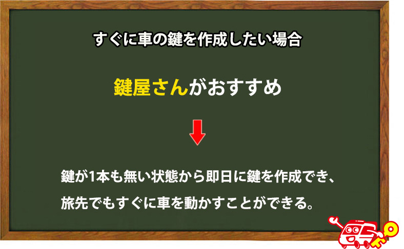 すぐに車の鍵を作成したい場合