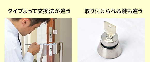 タイプによって交換法が違う取り付けらa交換用の鍵やシリンダーの購入前に鍵タイプを確認するれる鍵も違う