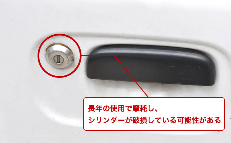 ドア部分のシリンダーが損傷している