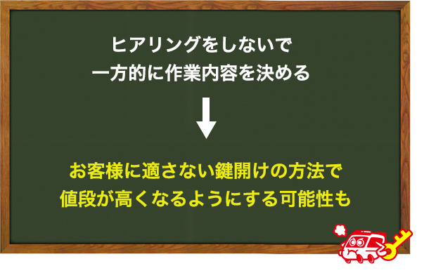 鍵開けの作業内容を勝手に決めて、値段を相場よりも高くする
